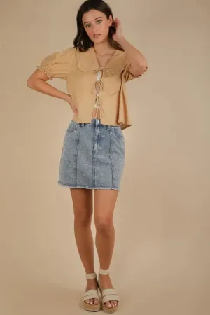 VERY J Bow Printed Casual Denim Mini Skirt S-L