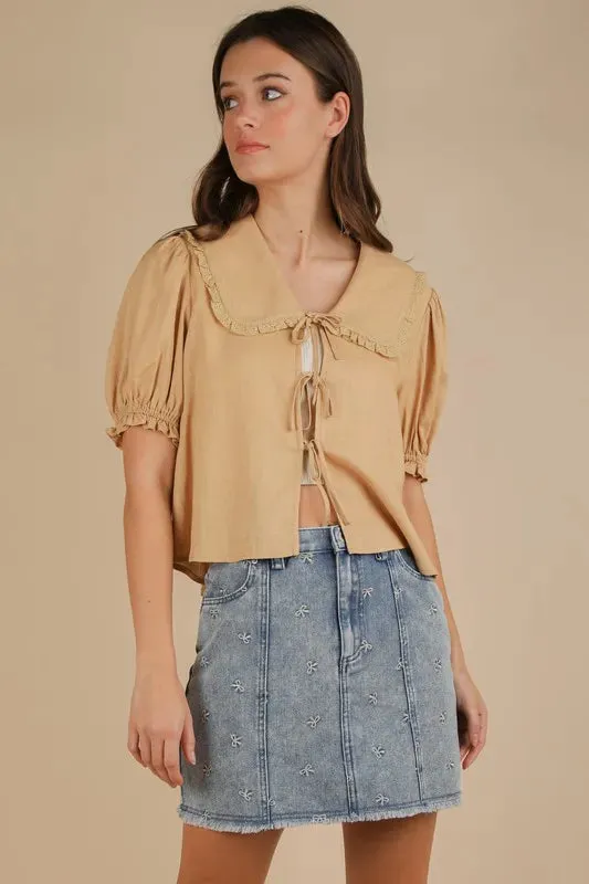 VERY J Bow Printed Casual Denim Mini Skirt S-L