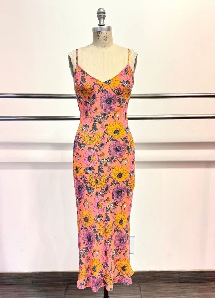 Vibrant Florals Sleeveless Dress in Orange/Multi