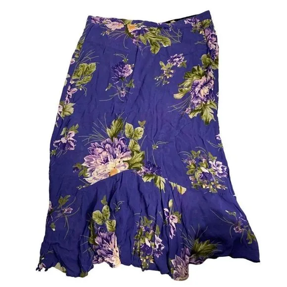 Vintage 90s Reversible Floral Maxi Skirt L Black Blue Elastic Waist Grunge Boho