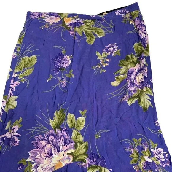 Vintage 90s Reversible Floral Maxi Skirt L Black Blue Elastic Waist Grunge Boho