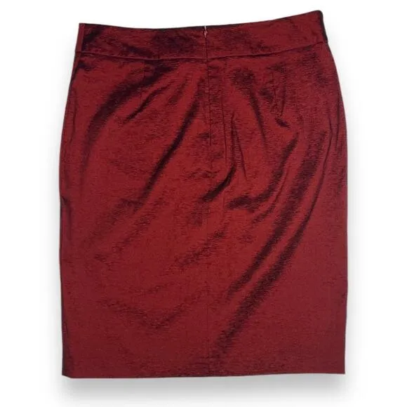 Vintage Caché Cranberry Metallic Sheen 9&quot; Slit Pencil Skirt Stretch Size 4