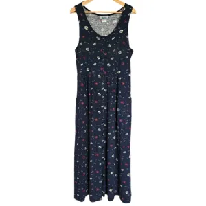 Vintage floral sleeveless cotton knit button front maxi dress