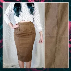 Vintage Genuine Leather High Rise Pencil Skirt Jacqueline Ferrar Brown Small