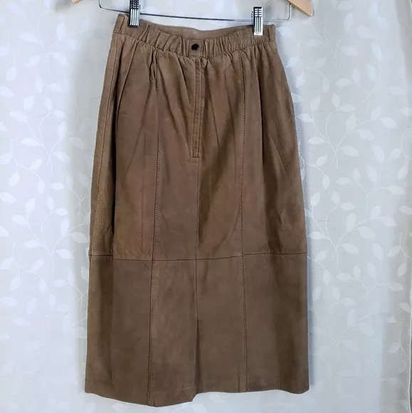 Vintage Genuine Leather High Rise Pencil Skirt Jacqueline Ferrar Brown Small