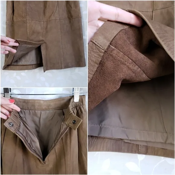 Vintage Genuine Leather High Rise Pencil Skirt Jacqueline Ferrar Brown Small