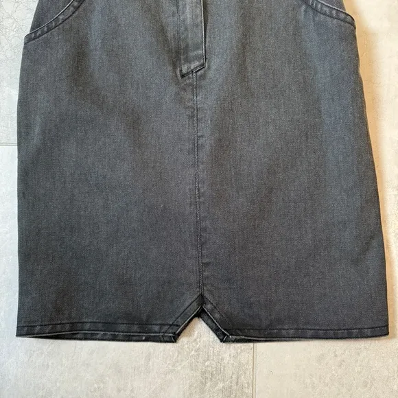 VINTAGE high waisted denim SKIRT 80s Madeleine plus size faded black gray 16 Vtg