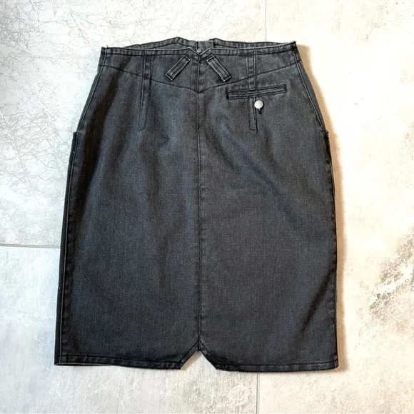 VINTAGE high waisted denim SKIRT 80s Madeleine plus size faded black gray 16 Vtg