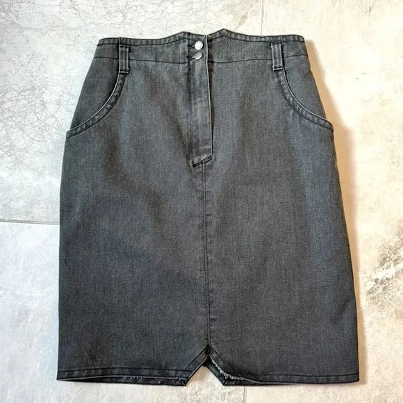 VINTAGE high waisted denim SKIRT 80s Madeleine plus size faded black gray 16 Vtg