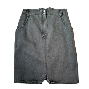 VINTAGE high waisted denim SKIRT 80s Madeleine plus size faded black gray 16 Vtg