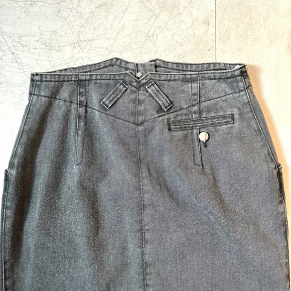 VINTAGE high waisted denim SKIRT 80s Madeleine plus size faded black gray 16 Vtg