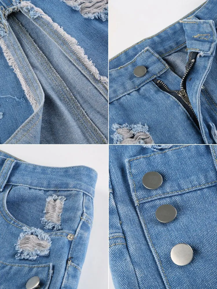 Vintage High-Waisted Distressed Denim Skirts