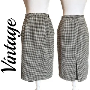 Vintage Houndstooth Midi Pencil Skirt w/ Pockets by JG Petite Collection
