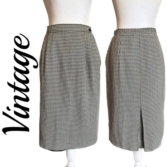 Vintage Houndstooth Midi Pencil Skirt w/ Pockets by JG Petite Collection