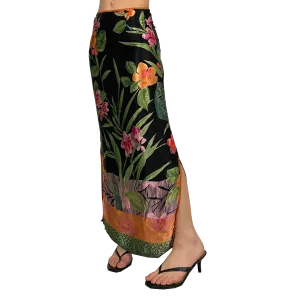 Vintage Satin Tropical Maxi Skirt (XS)