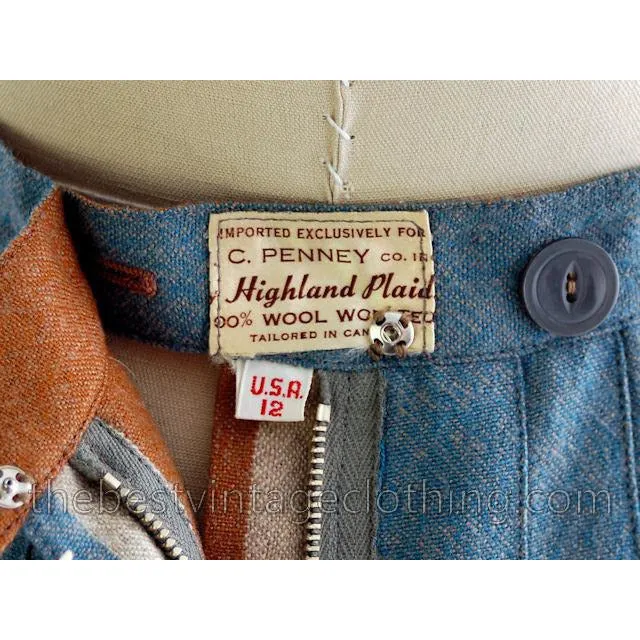 Vintage Skirt Wool Reversible Highland Plaid NOS JC Penneys 1950s 26 Waist