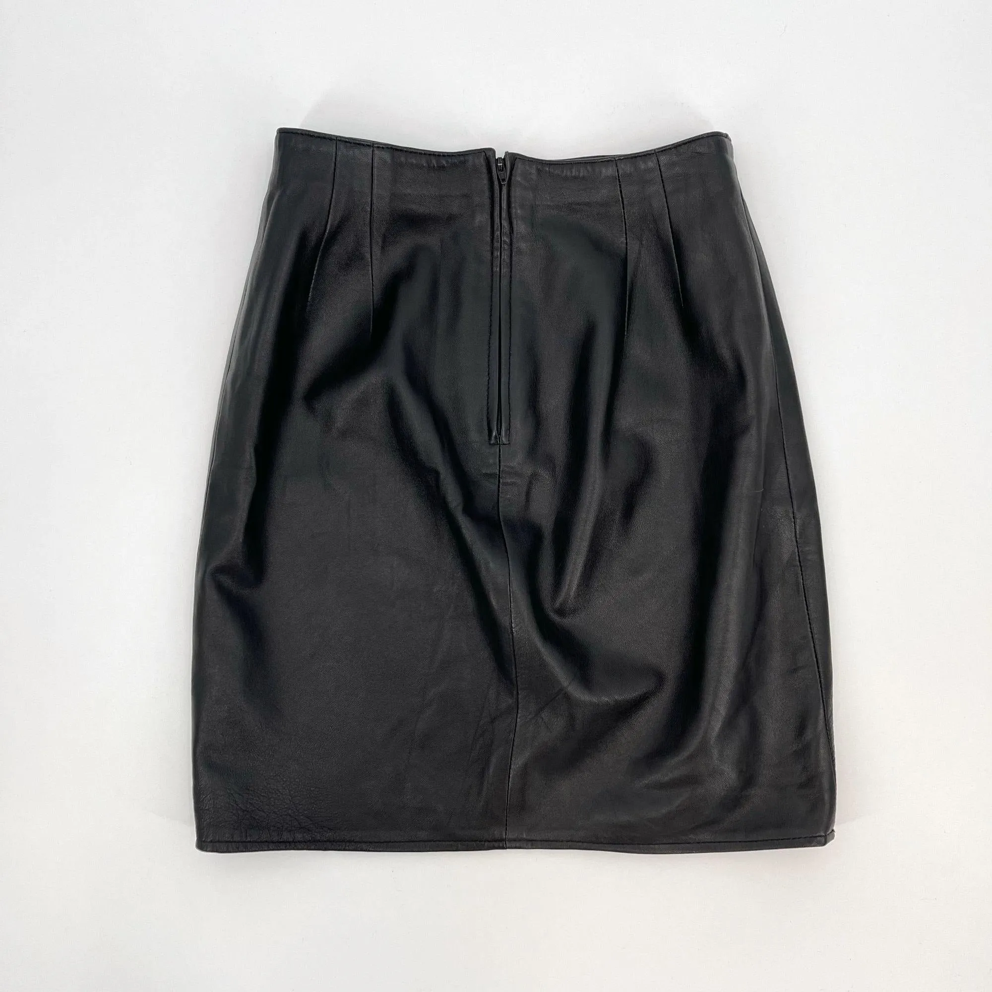 Vintage Vakko Black Leather Short Pencil Skirt