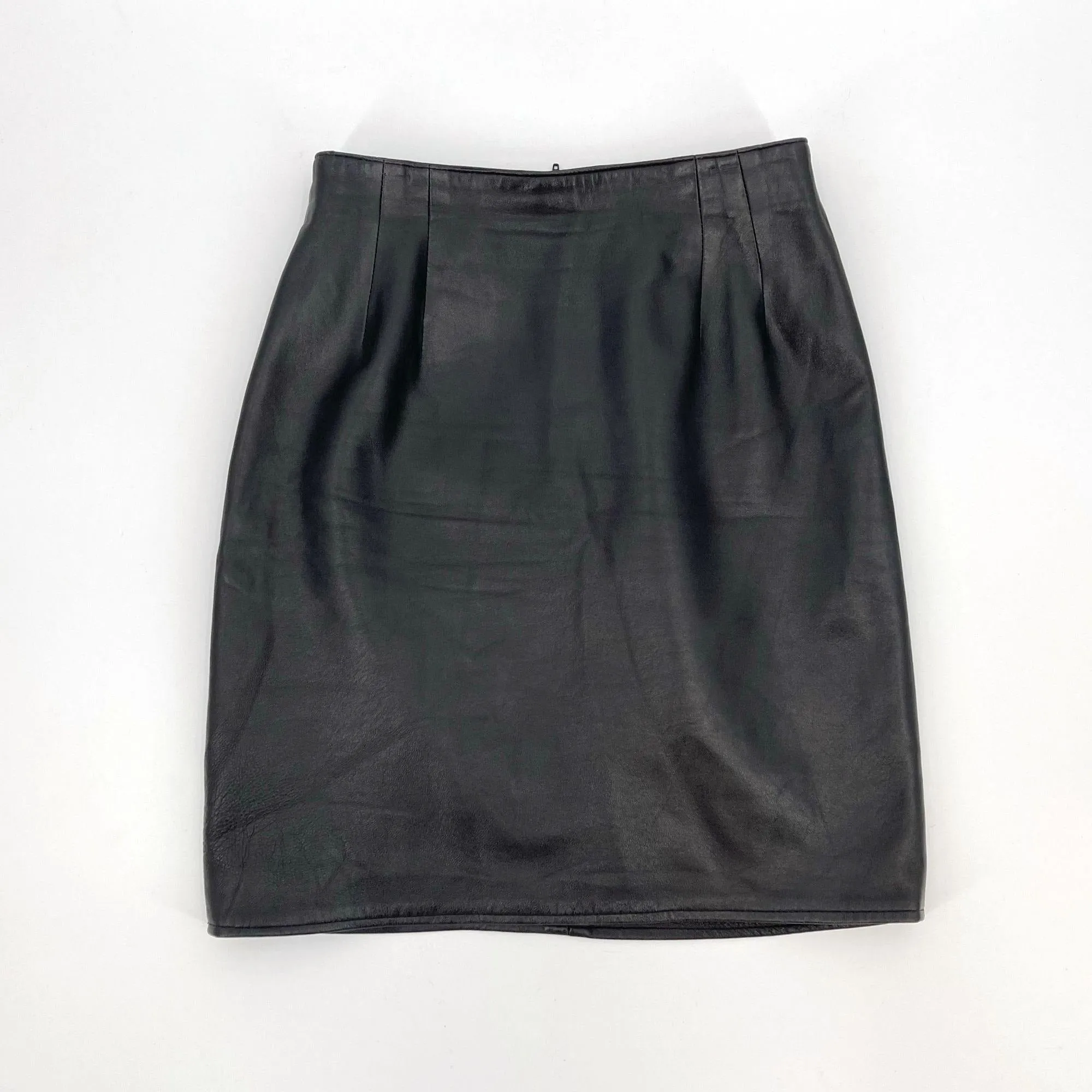 Vintage Vakko Black Leather Short Pencil Skirt