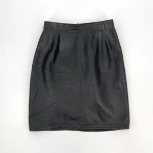 Vintage Vakko Black Leather Short Pencil Skirt