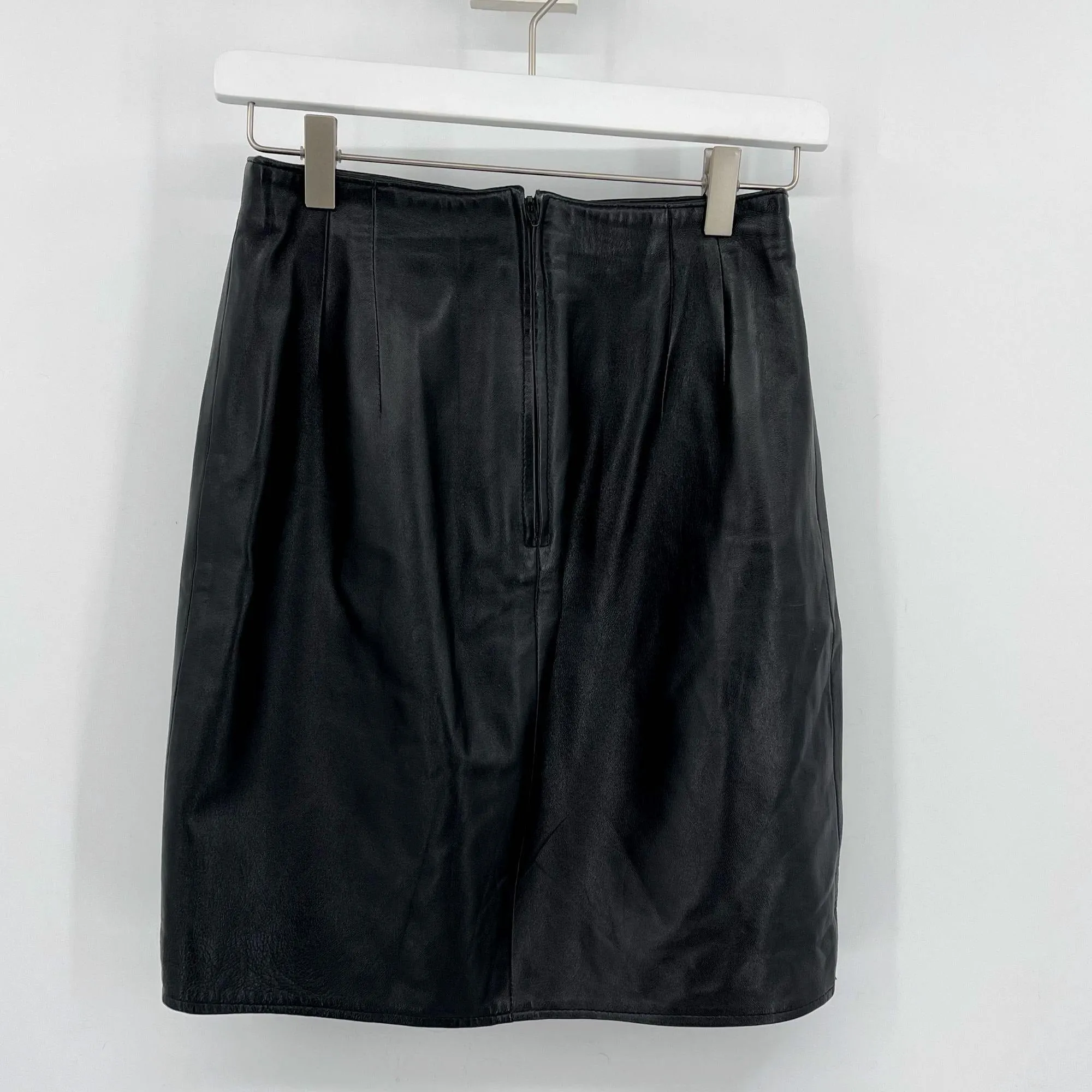 Vintage Vakko Black Leather Short Pencil Skirt