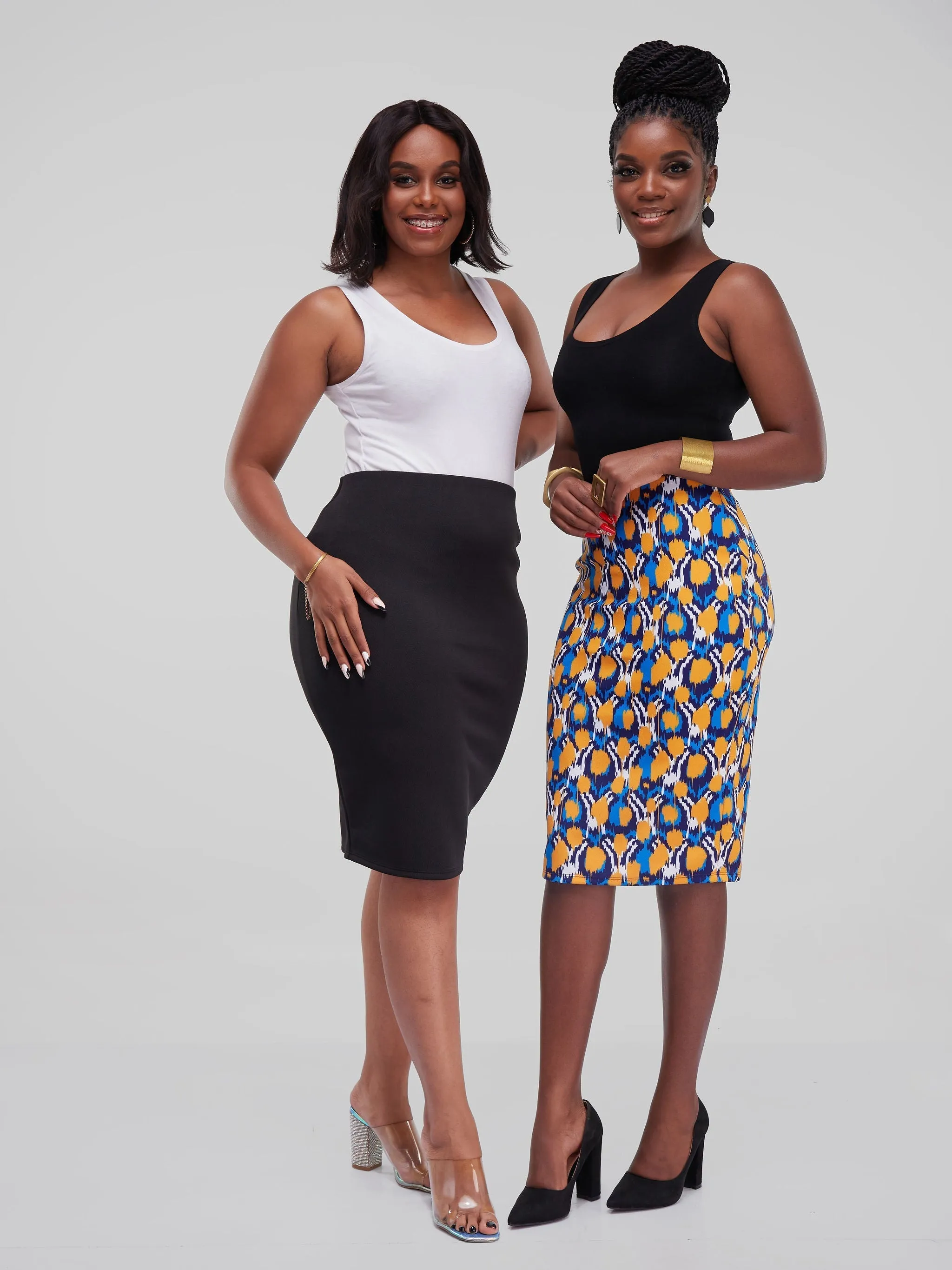 Vivo Hema Pencil Skirt - Blue / Yellow Print