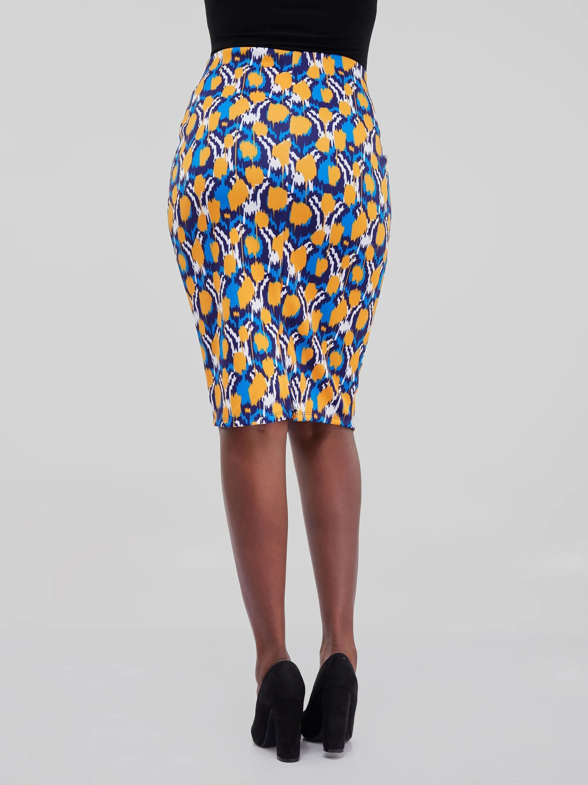 Vivo Hema Pencil Skirt - Blue / Yellow Print