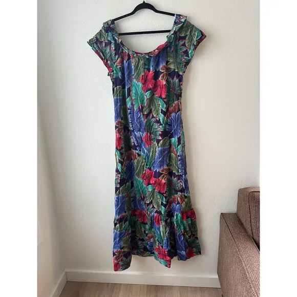 VTG Hilo Hattie Large Women's Dress Island Hawaiian Tropical Maxi Floral Luau