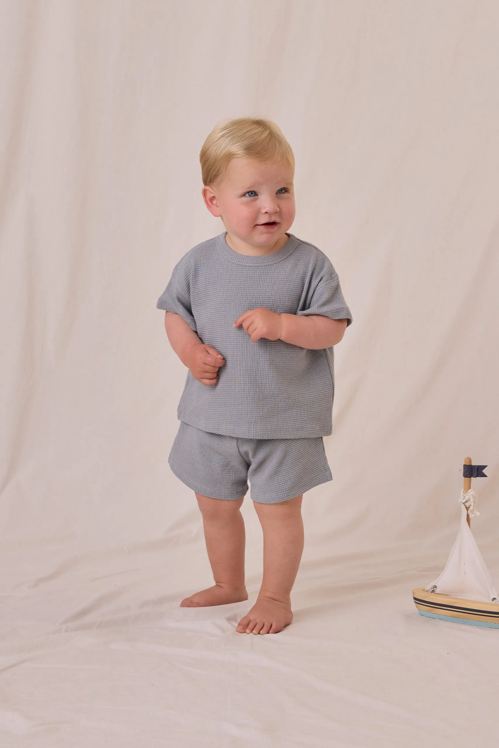 Waffle Tee   Short Set| Blue