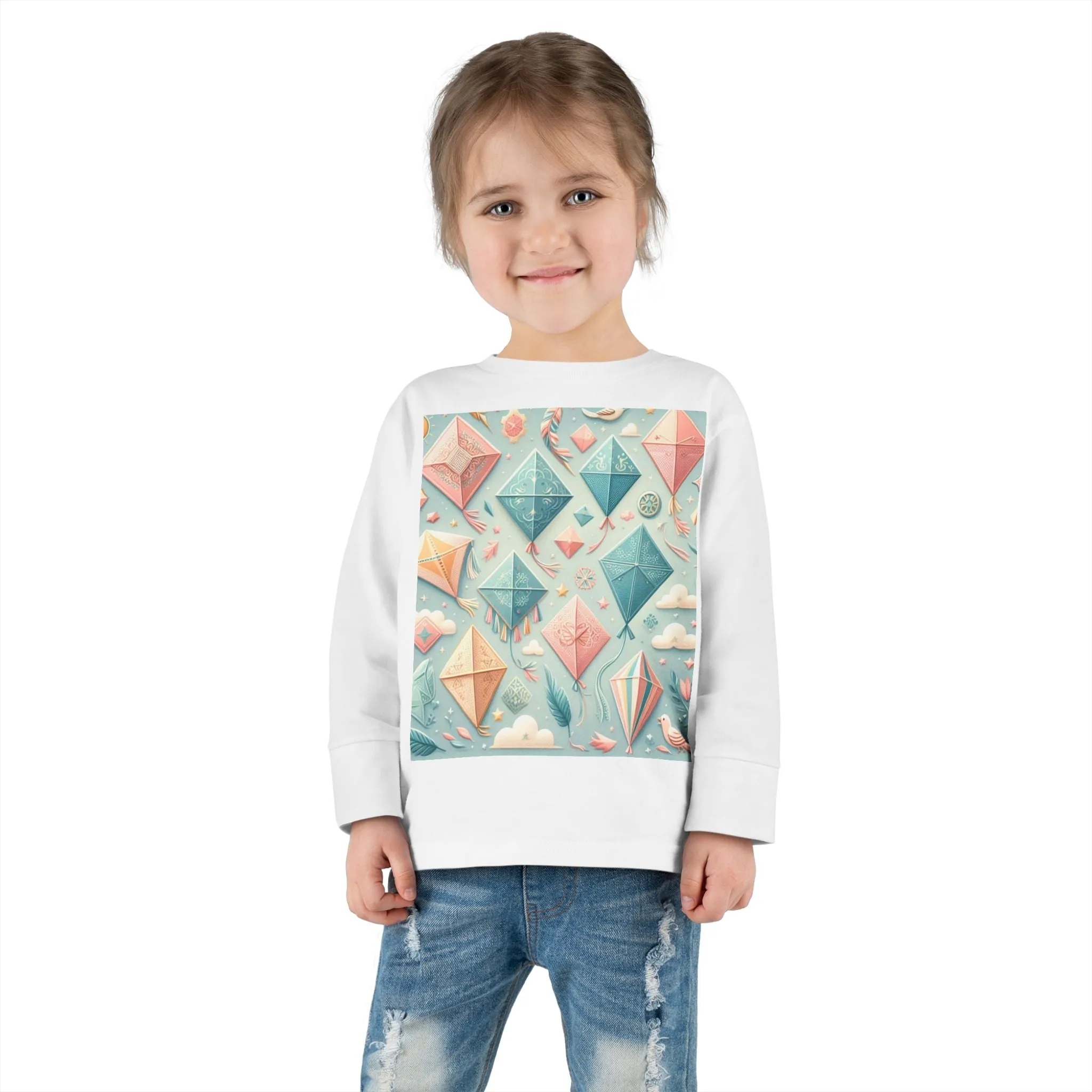 Whimsical Toddler Long Sleeve Tee with Colorful Kites Design