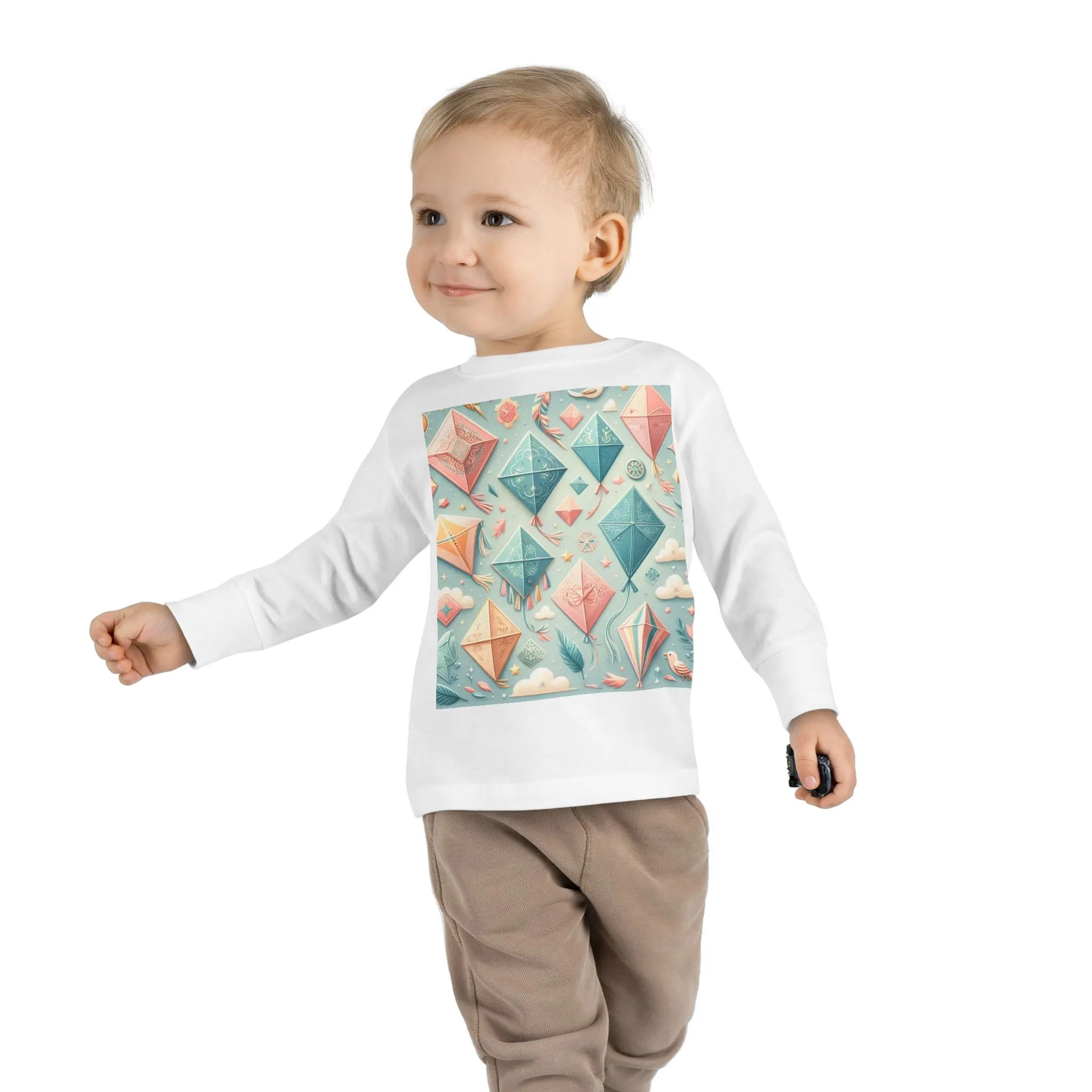 Whimsical Toddler Long Sleeve Tee with Colorful Kites Design