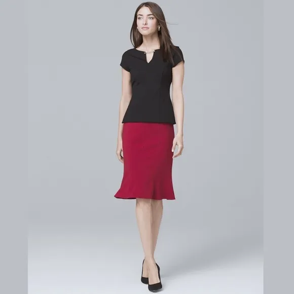 White House Black Market Flounce Hem Pencil Skirt Pink Red 8