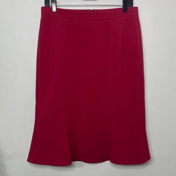 White House Black Market Flounce Hem Pencil Skirt Pink Red 8