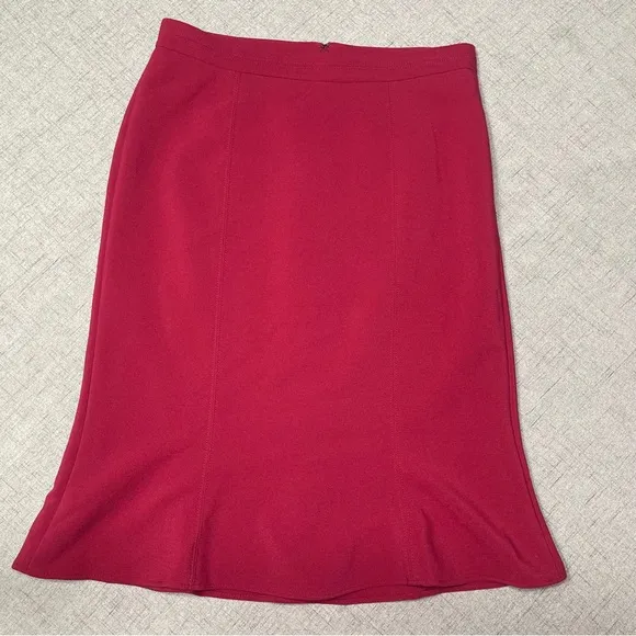 White House Black Market Flounce Hem Pencil Skirt Pink Red 8
