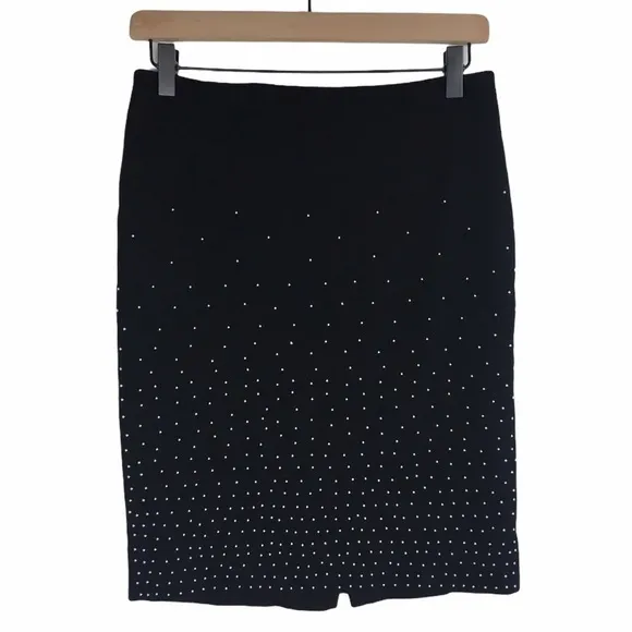 WHITE HOUSE BLACK MARKET Skirt Pencil Studs Ponte Minimalist Metallic Size 0