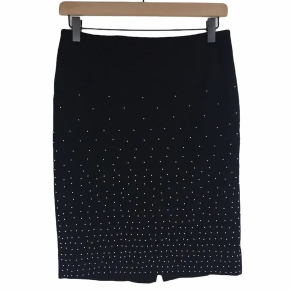 WHITE HOUSE BLACK MARKET Skirt Pencil Studs Ponte Minimalist Metallic Size 0