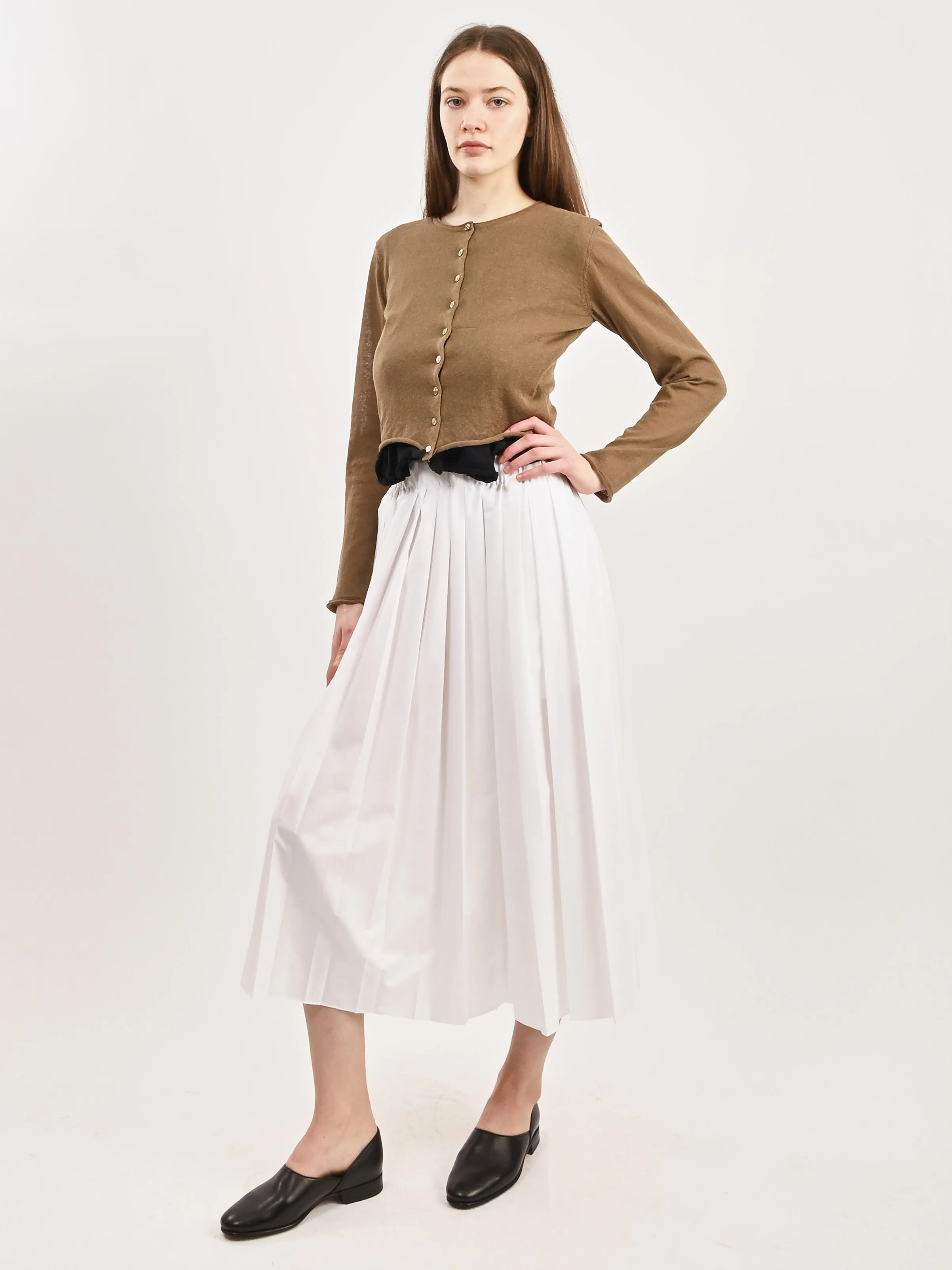 White Nylon Pleated Pull On Skirt