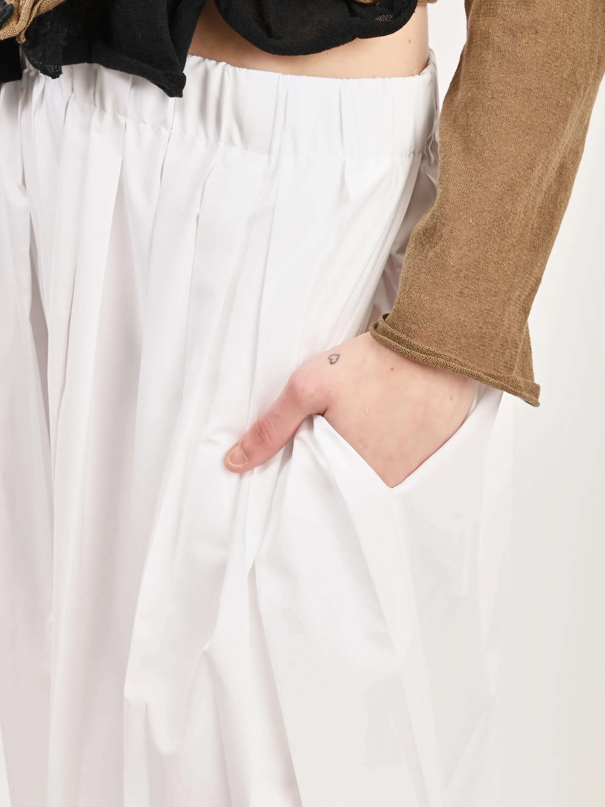 White Nylon Pleated Pull On Skirt