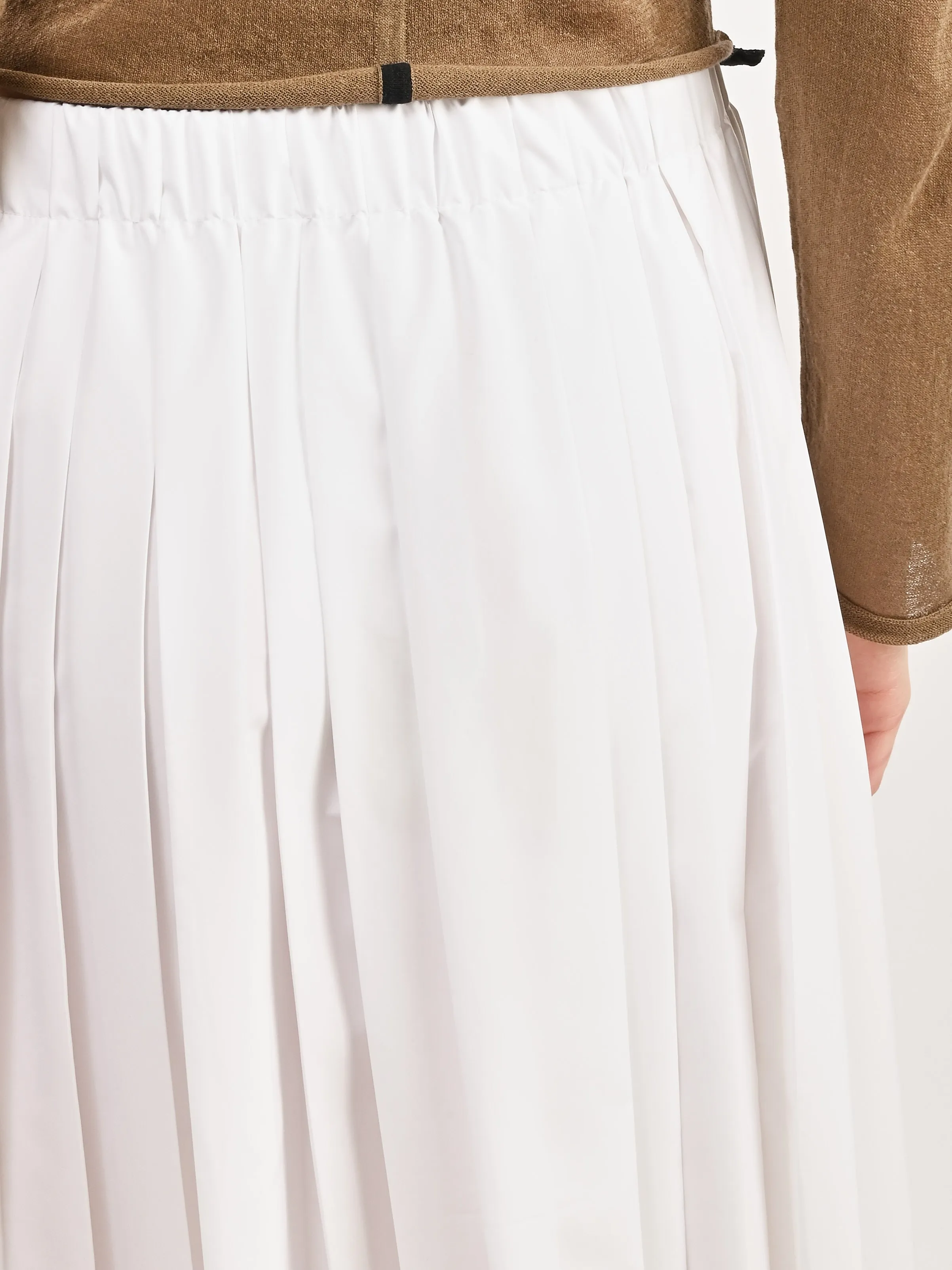 White Nylon Pleated Pull On Skirt