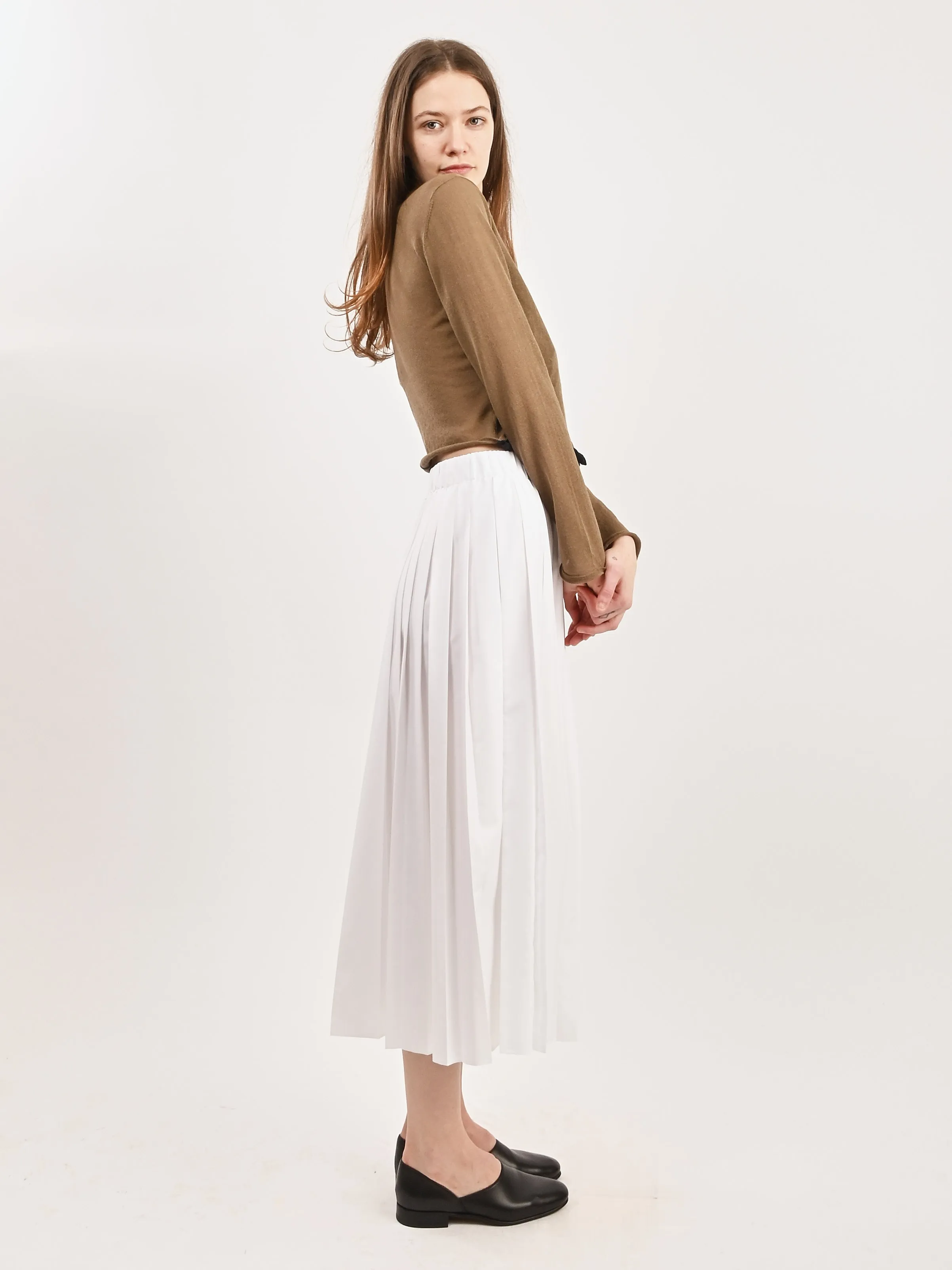 White Nylon Pleated Pull On Skirt