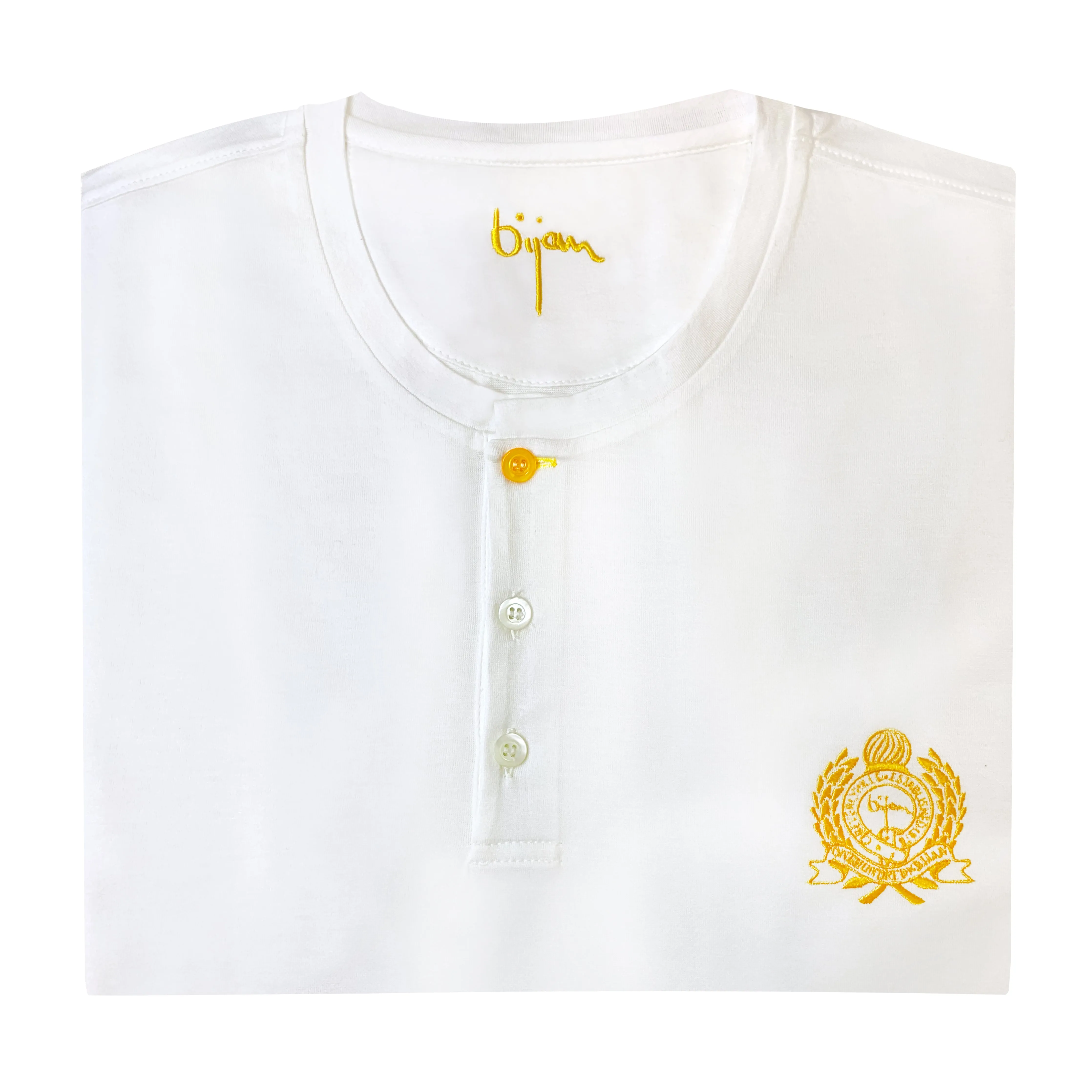 White Round Neck Short Sleeve T-Shirt with 3 Buttons