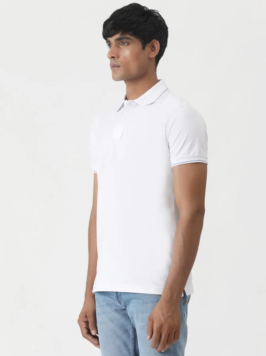 White Solid Slim Fit Polo T-Shirt | Greenfibre