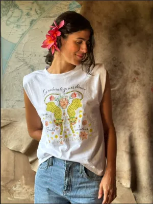 White T-shirt with Shoulder Pads