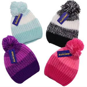 Winter-Hats Kids Boys & Girls Wide Striped Pom, Ages 4-7