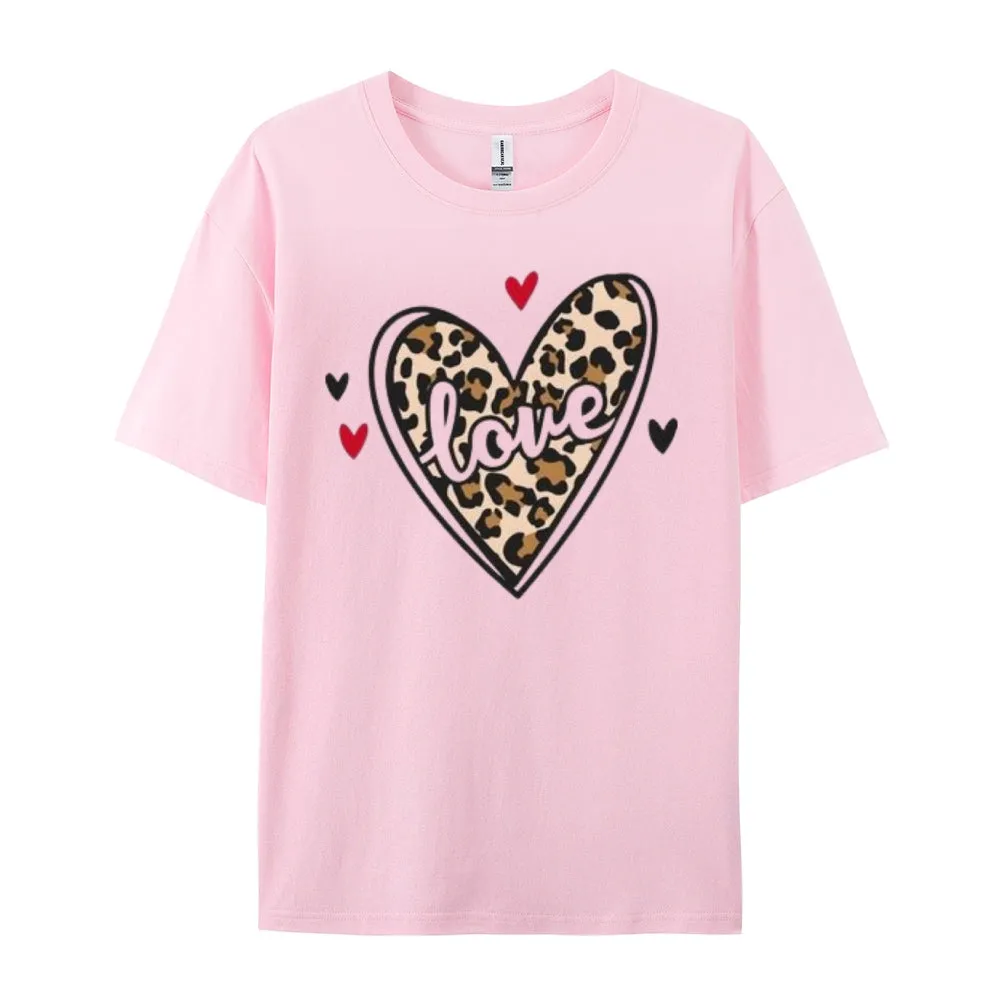 Women Love Leopard Heart Valentine's Day Print  Graphic T-shirt