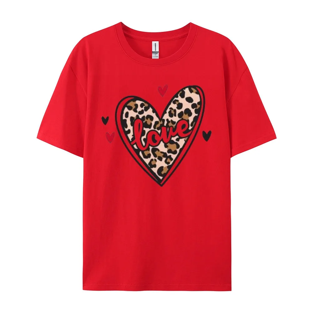 Women Love Leopard Heart Valentine's Day Print  Graphic T-shirt