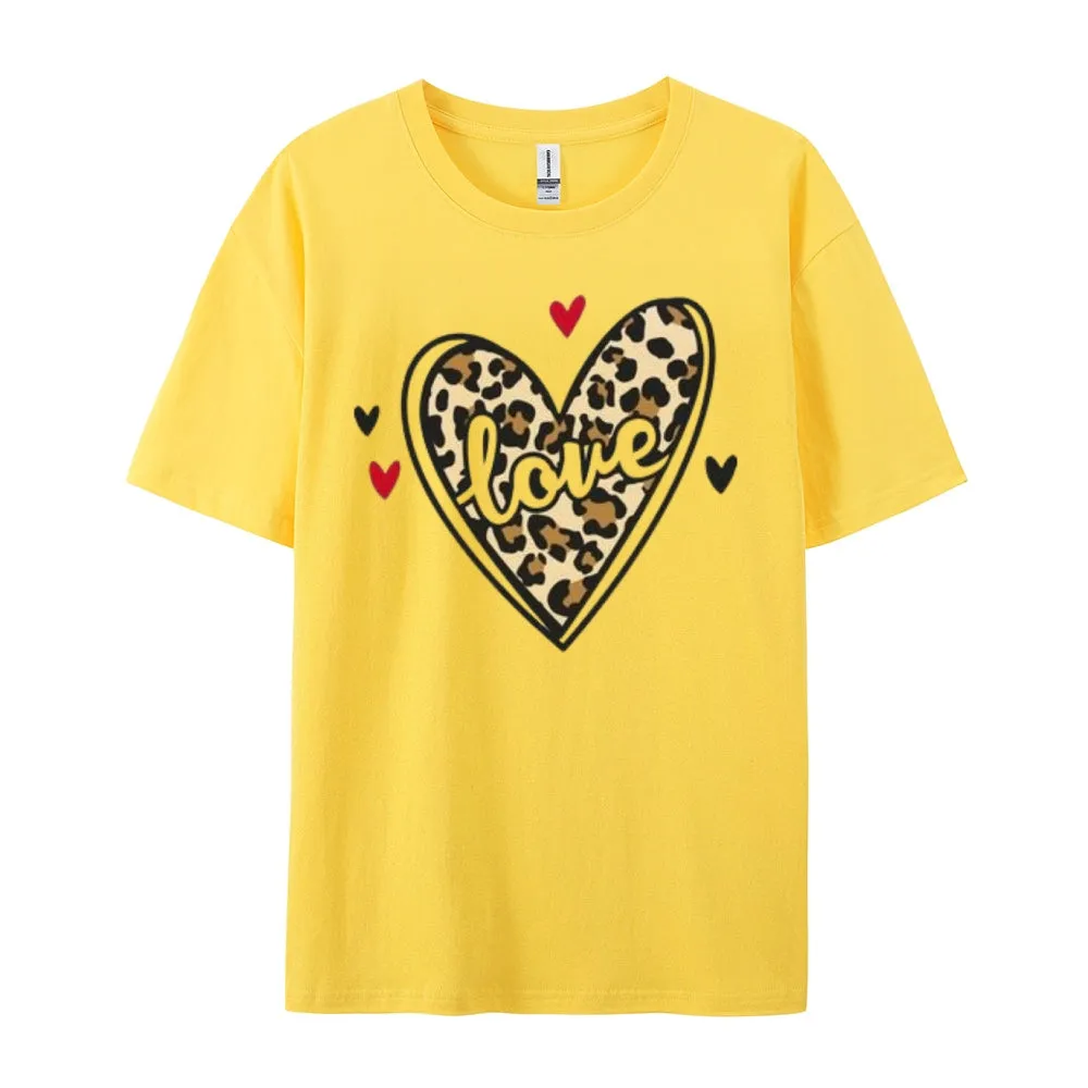 Women Love Leopard Heart Valentine's Day Print  Graphic T-shirt