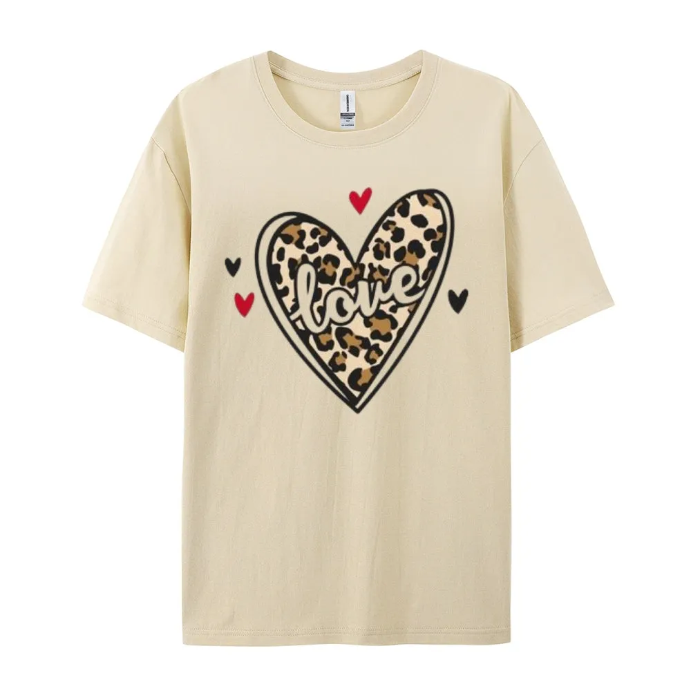 Women Love Leopard Heart Valentine's Day Print  Graphic T-shirt