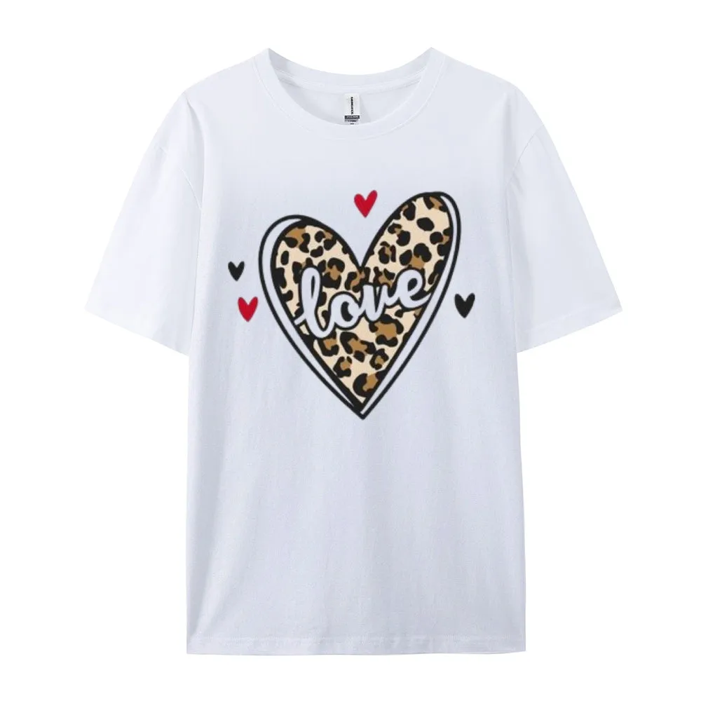 Women Love Leopard Heart Valentine's Day Print  Graphic T-shirt