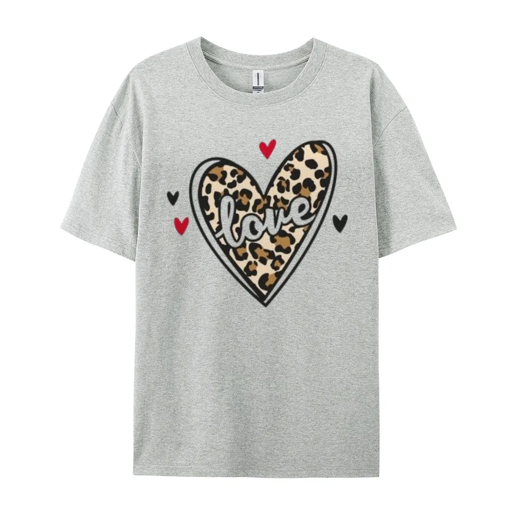 Women Love Leopard Heart Valentine's Day Print  Graphic T-shirt