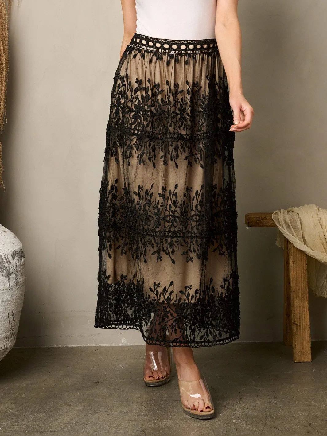 WOMEN'S ALL OVER LACE FLORAL MAXI SKIRT